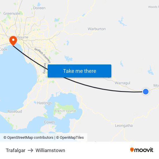 Trafalgar to Williamstown map