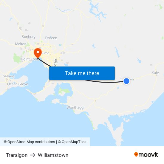 Traralgon to Williamstown map