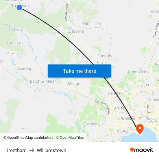 Trentham to Williamstown map