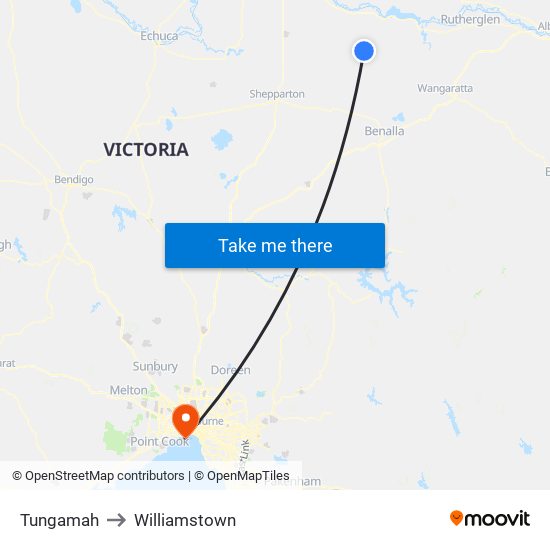 Tungamah to Williamstown map