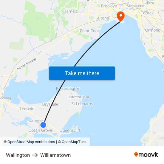 Wallington to Williamstown map
