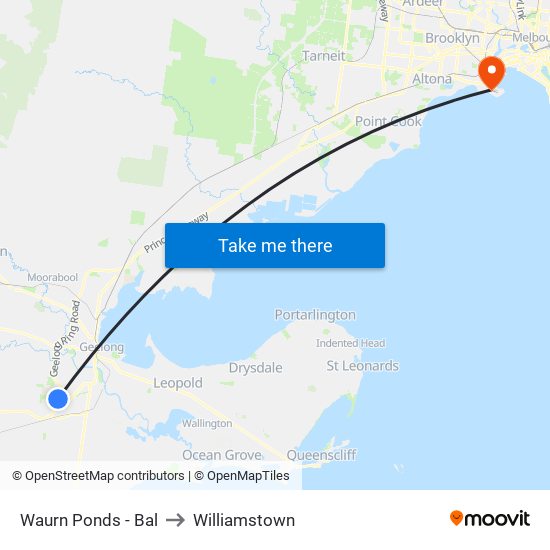 Waurn Ponds - Bal to Williamstown map