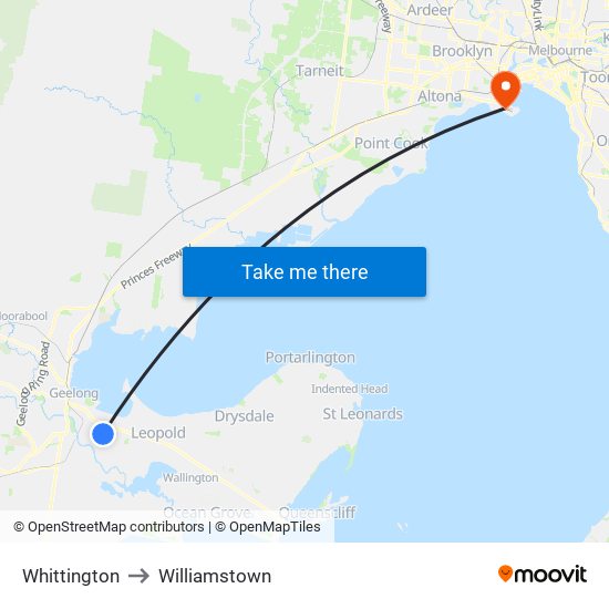 Whittington to Williamstown map