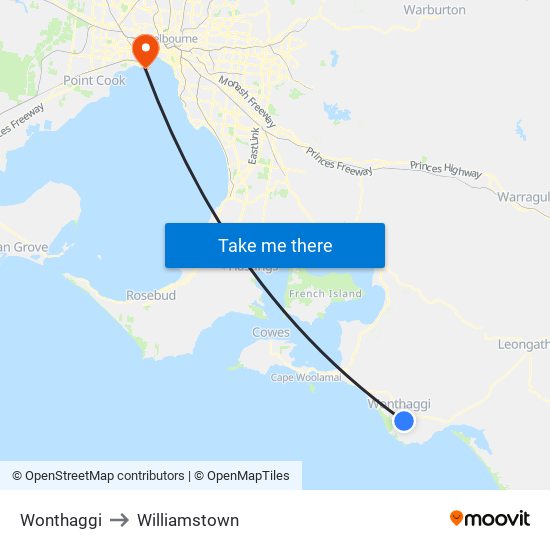 Wonthaggi to Williamstown map