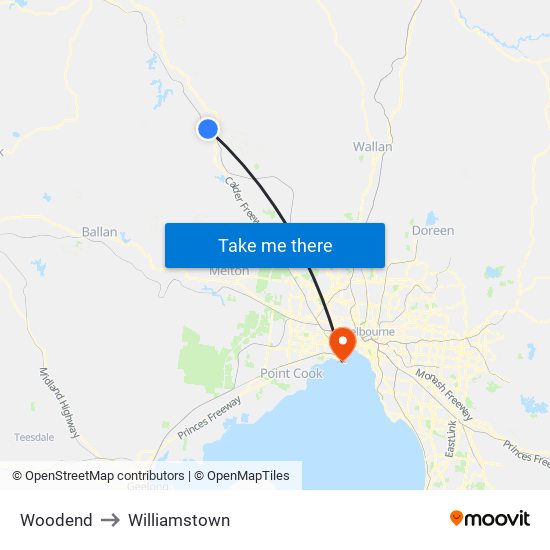 Woodend to Williamstown map