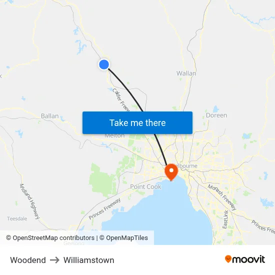Woodend to Williamstown map