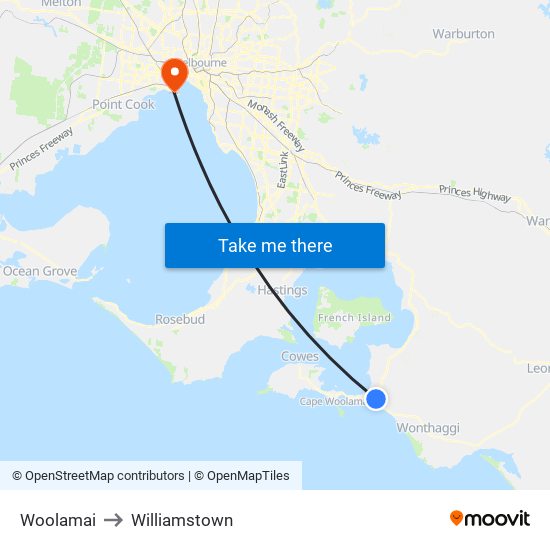 Woolamai to Williamstown map