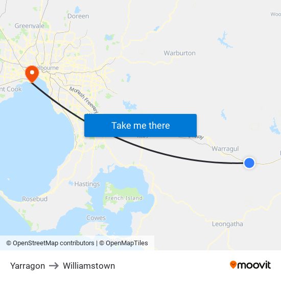 Yarragon to Williamstown map