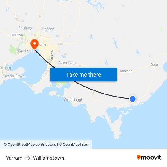 Yarram to Williamstown map