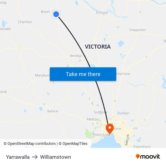 Yarrawalla to Williamstown map