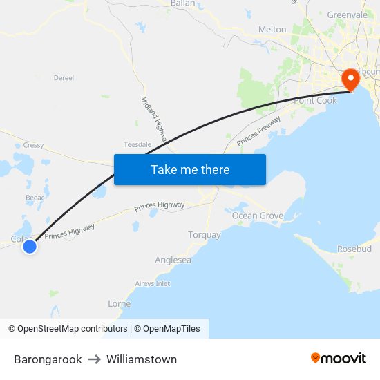 Barongarook to Williamstown map