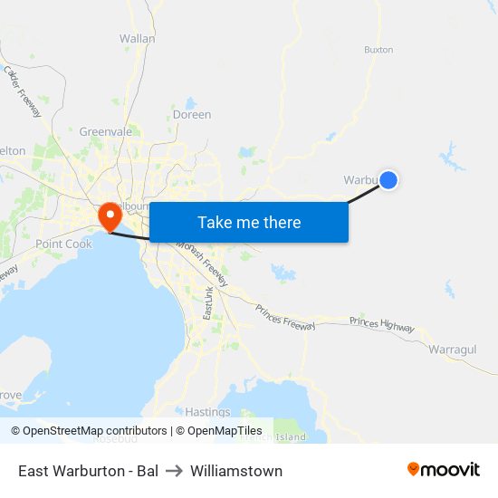 East Warburton - Bal to Williamstown map