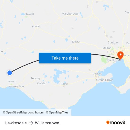 Hawkesdale to Williamstown map