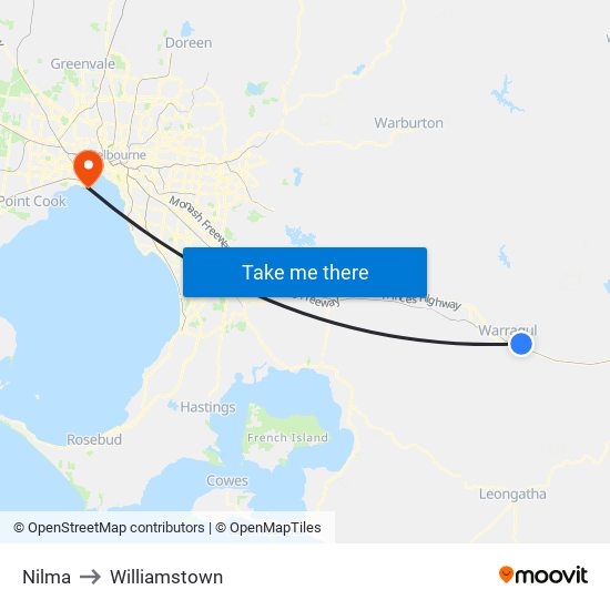 Nilma to Williamstown map