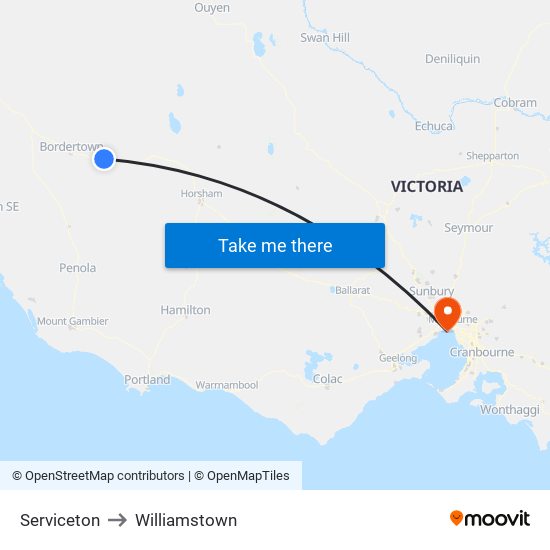 Serviceton to Williamstown map