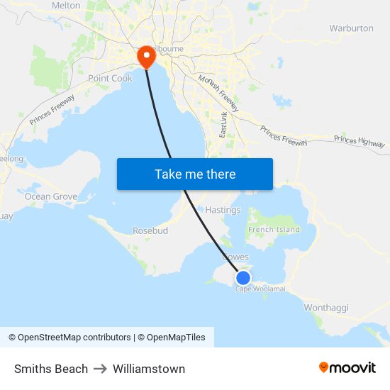 Smiths Beach to Williamstown map