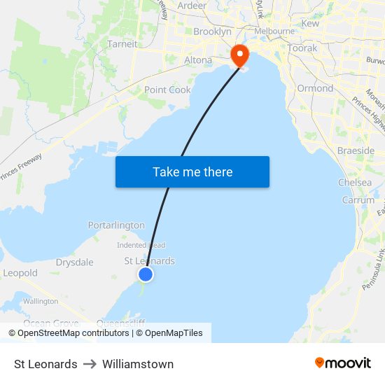 St Leonards to Williamstown map