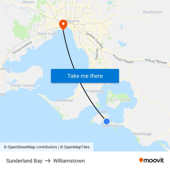 Sunderland Bay to Williamstown map