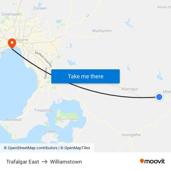 Trafalgar East to Williamstown map