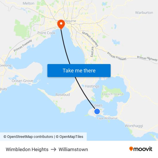 Wimbledon Heights to Williamstown map