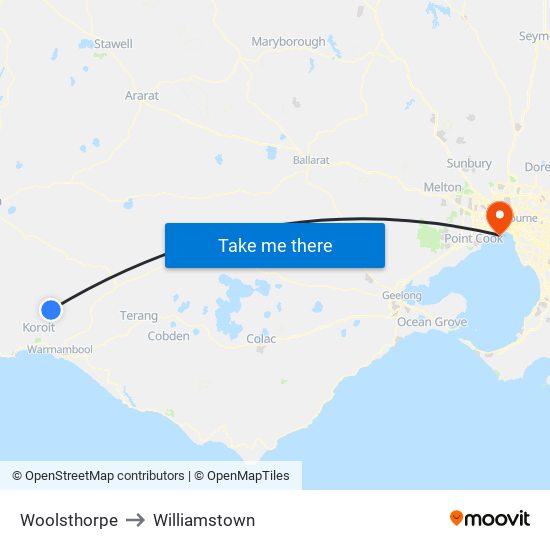Woolsthorpe to Williamstown map