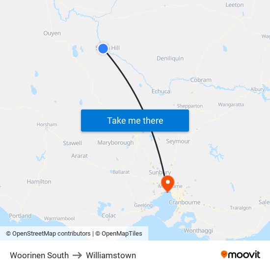 Woorinen South to Williamstown map