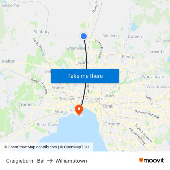 Craigieburn - Bal to Williamstown map