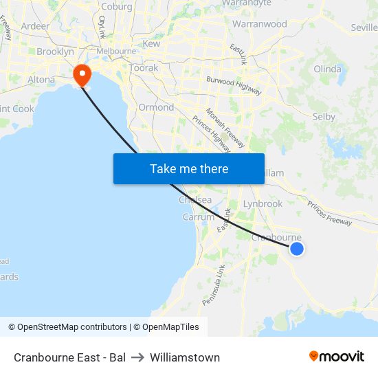 Cranbourne East - Bal to Williamstown map