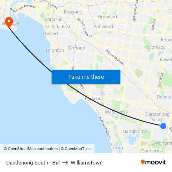 Dandenong South - Bal to Williamstown map