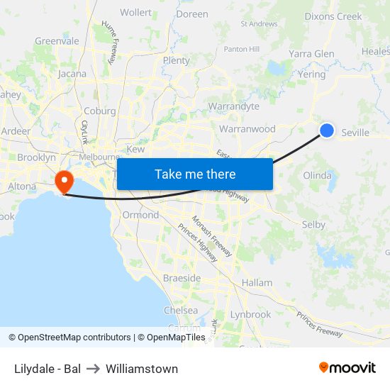 Lilydale - Bal to Williamstown map