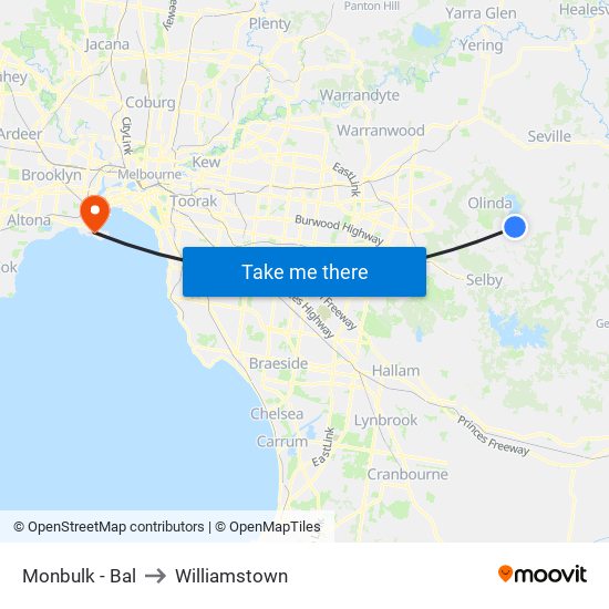 Monbulk - Bal to Williamstown map