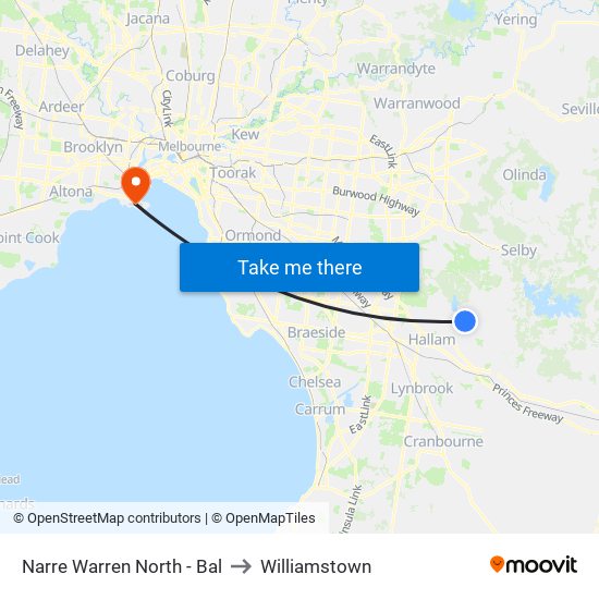 Narre Warren North - Bal to Williamstown map