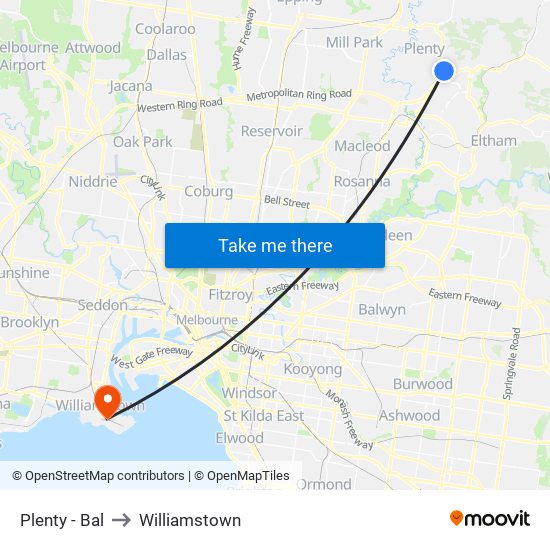 Plenty - Bal to Williamstown map