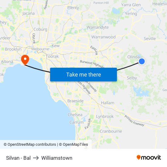 Silvan - Bal to Williamstown map