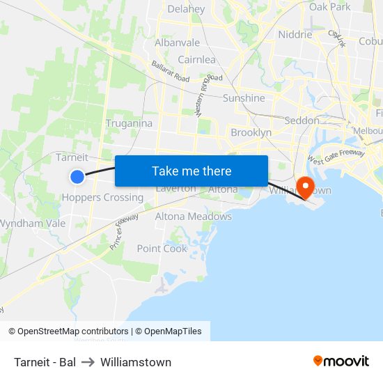 Tarneit - Bal to Williamstown map