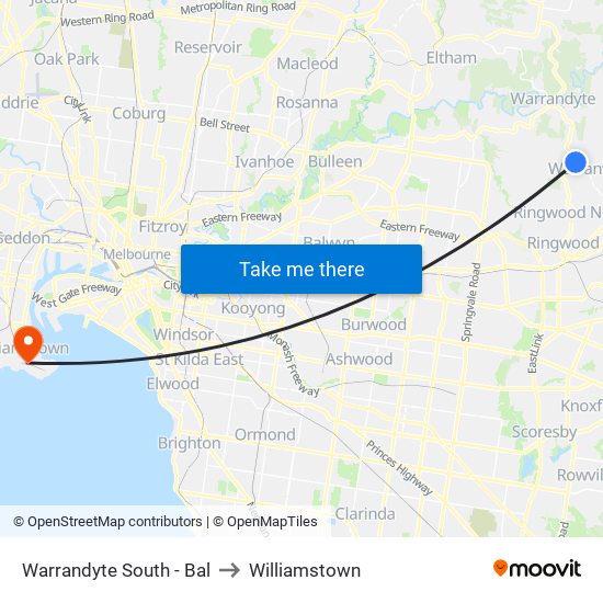 Warrandyte South - Bal to Williamstown map