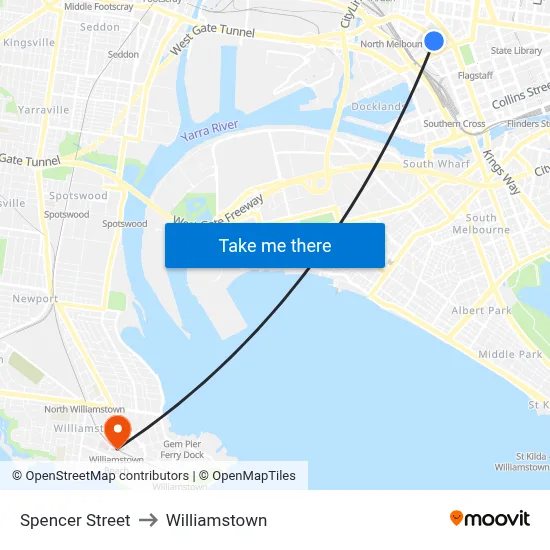 Spencer Street to Williamstown map