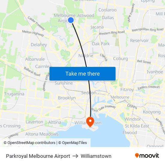 Parkroyal Melbourne Airport to Williamstown map