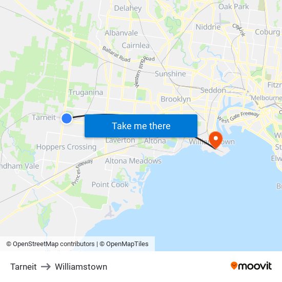 Tarneit to Williamstown map