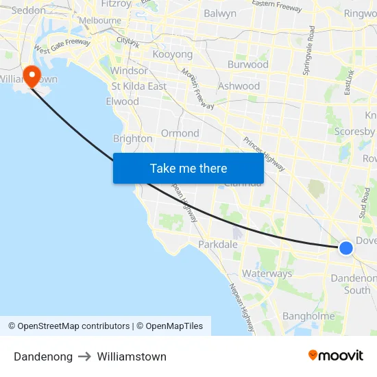 Dandenong to Williamstown map