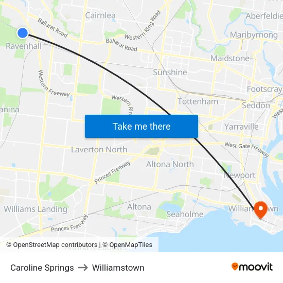 Caroline Springs to Williamstown map