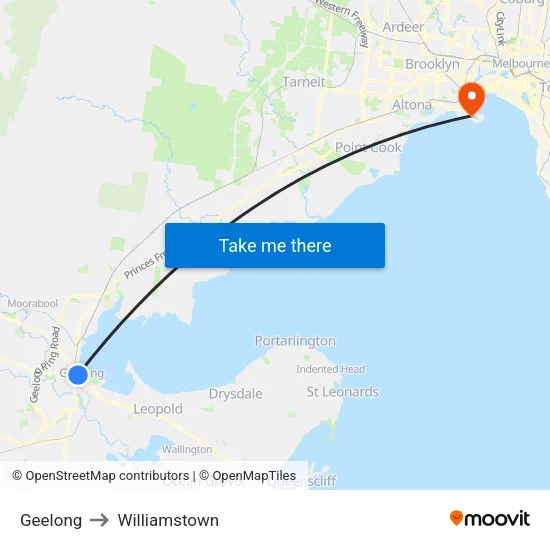 Geelong to Williamstown map