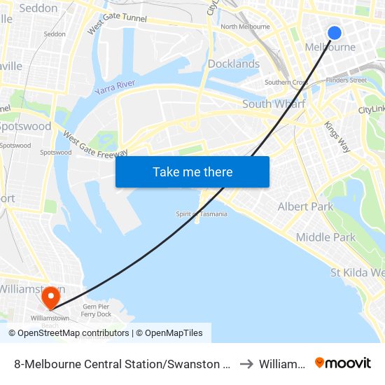 8-Melbourne Central Station/Swanston St (Melbourne City) to Williamstown map