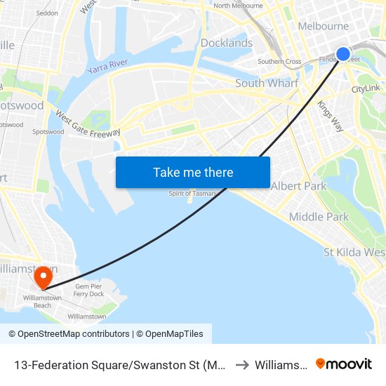 13-Federation Square/Swanston St (Melbourne City) to Williamstown map