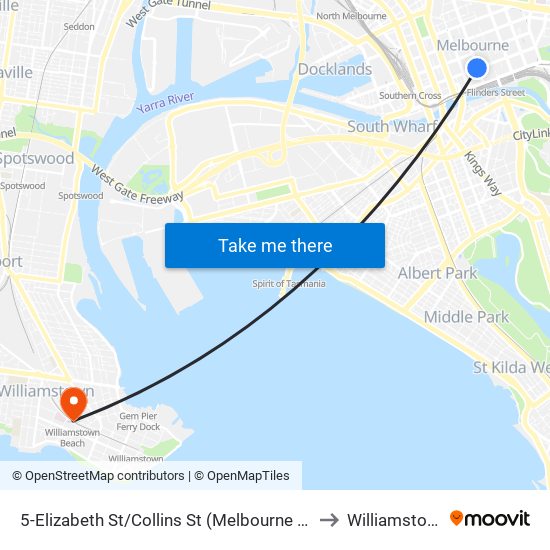 5-Elizabeth St/Collins St (Melbourne City) to Williamstown map