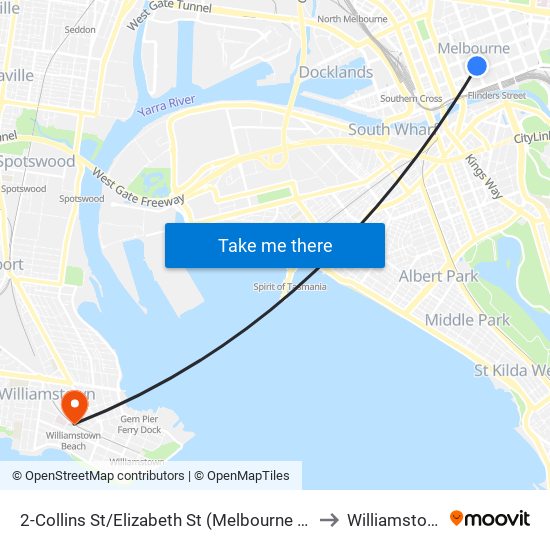 2-Collins St/Elizabeth St (Melbourne City) to Williamstown map