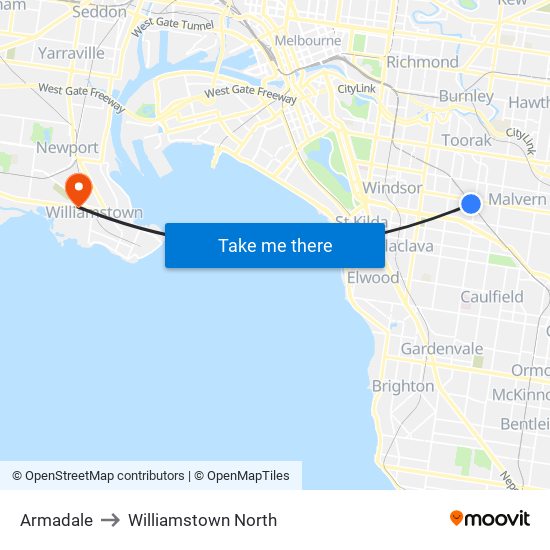 Armadale to Williamstown North map