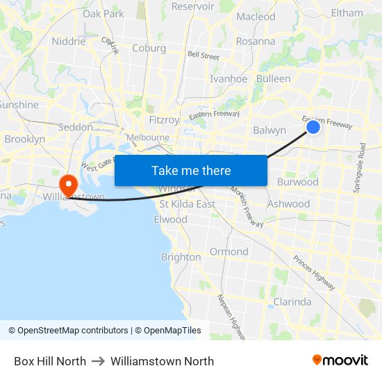 Box Hill North to Williamstown North map