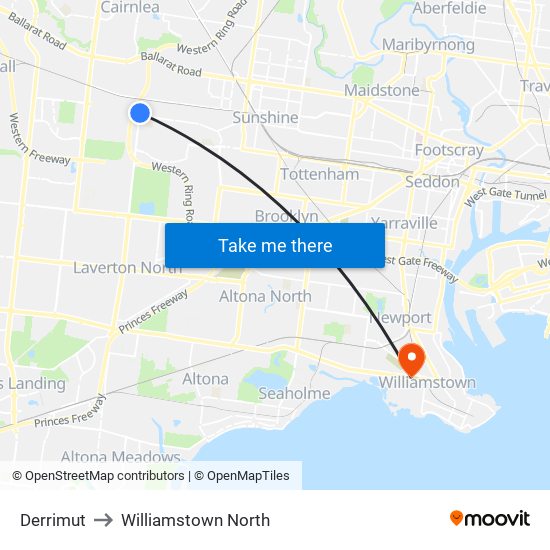 Derrimut to Williamstown North map