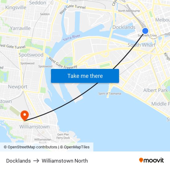 Docklands to Williamstown North map